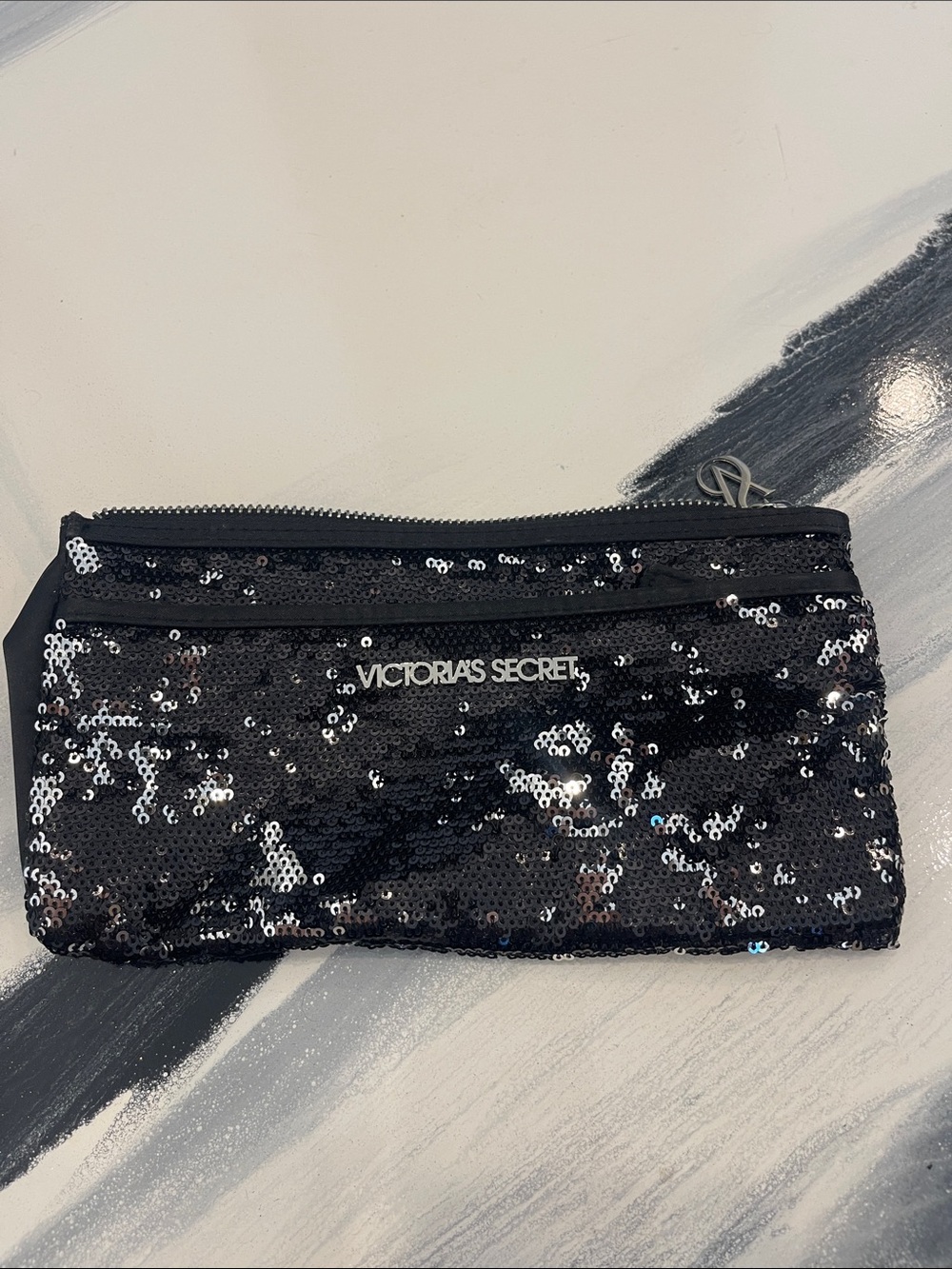 Victoria's Secret Black Sequin Cosmetic Pouch
